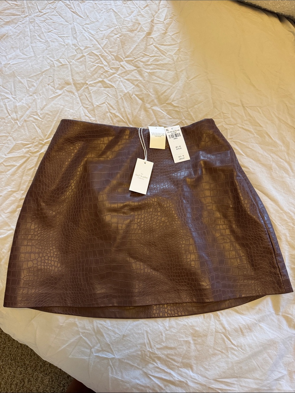 Abercrombie & Fitch Brown Croc-Embossed Faux Leather Mini Skort